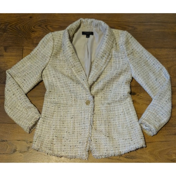 Ann Taylor Jackets & Blazers - Women's‎ Ann Taylor Blazer One Button Lined Jacket With Frayed Hem Beige Size 2P